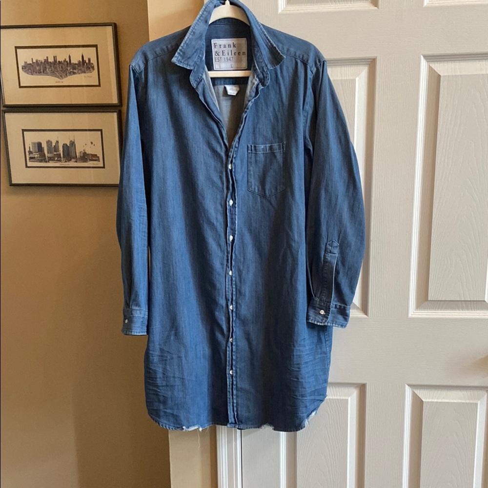 Frank & Eileen Classic Blue Shirt Dress Sz L